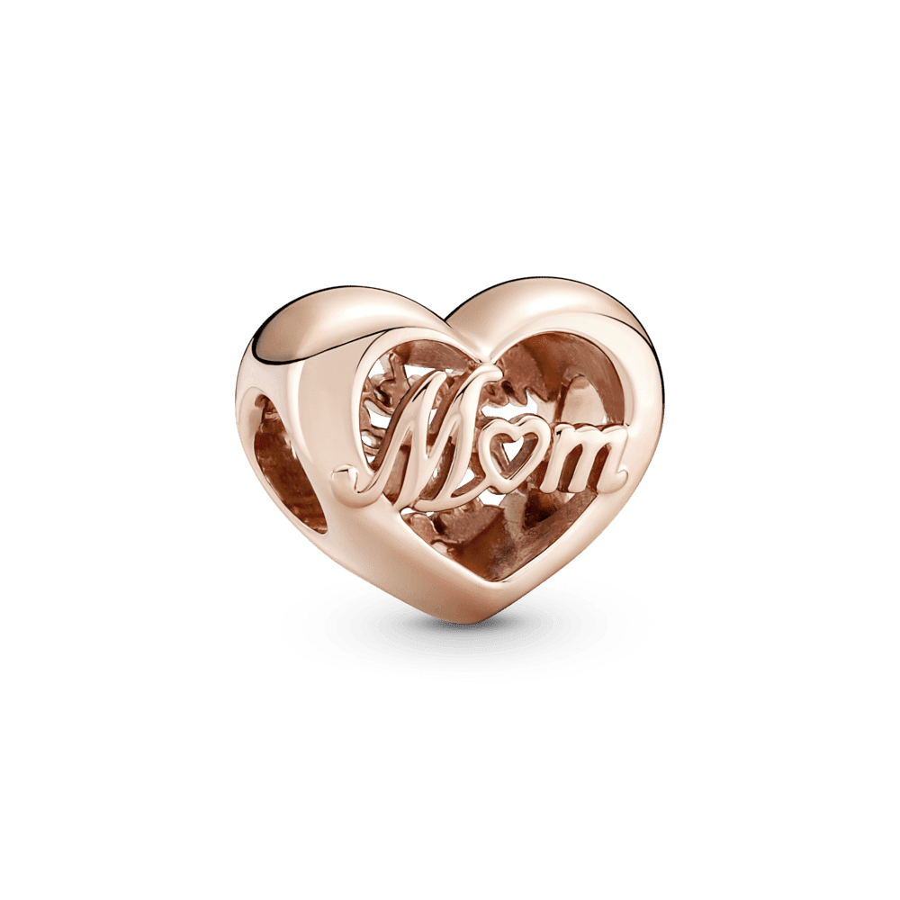 Charm Corazón Gracias Mamá Recubrimiento En Oro Rosa De 14K