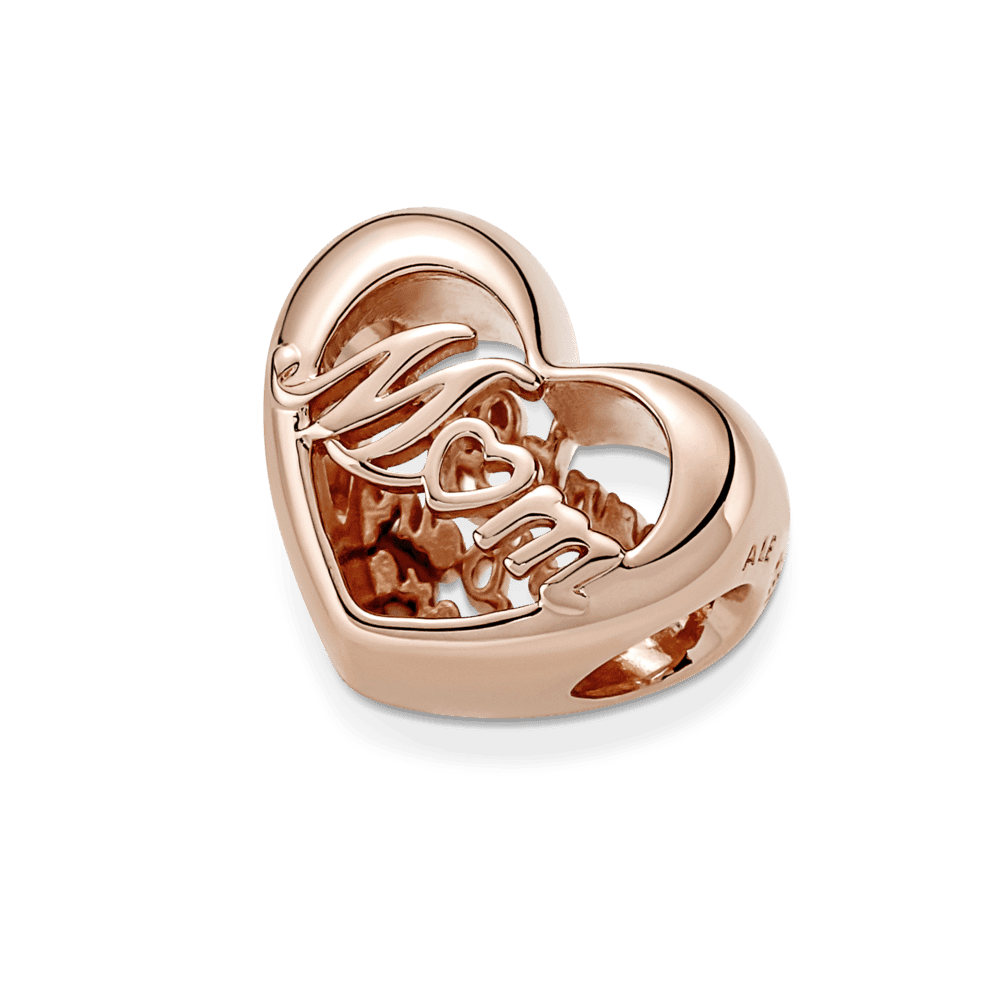 Charm Corazón Gracias Mamá Recubrimiento En Oro Rosa De 14K