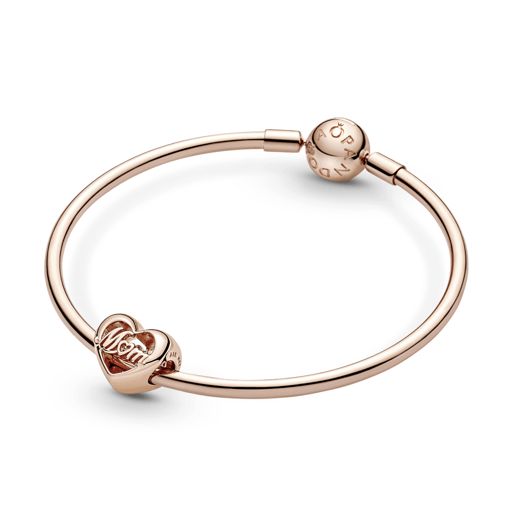 Charm Corazón Gracias Mamá Recubrimiento En Oro Rosa De 14K