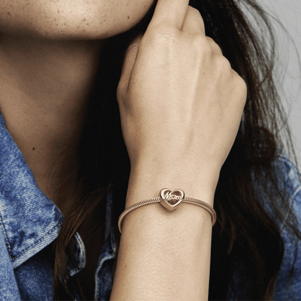 Charm Corazón Gracias Mamá Recubrimiento En Oro Rosa De 14K