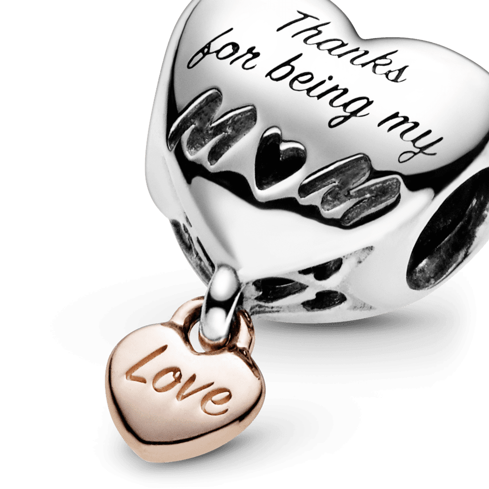 Charm Corazón Yo te amo mamá Recubrimiento en Oro Rosa de 14k