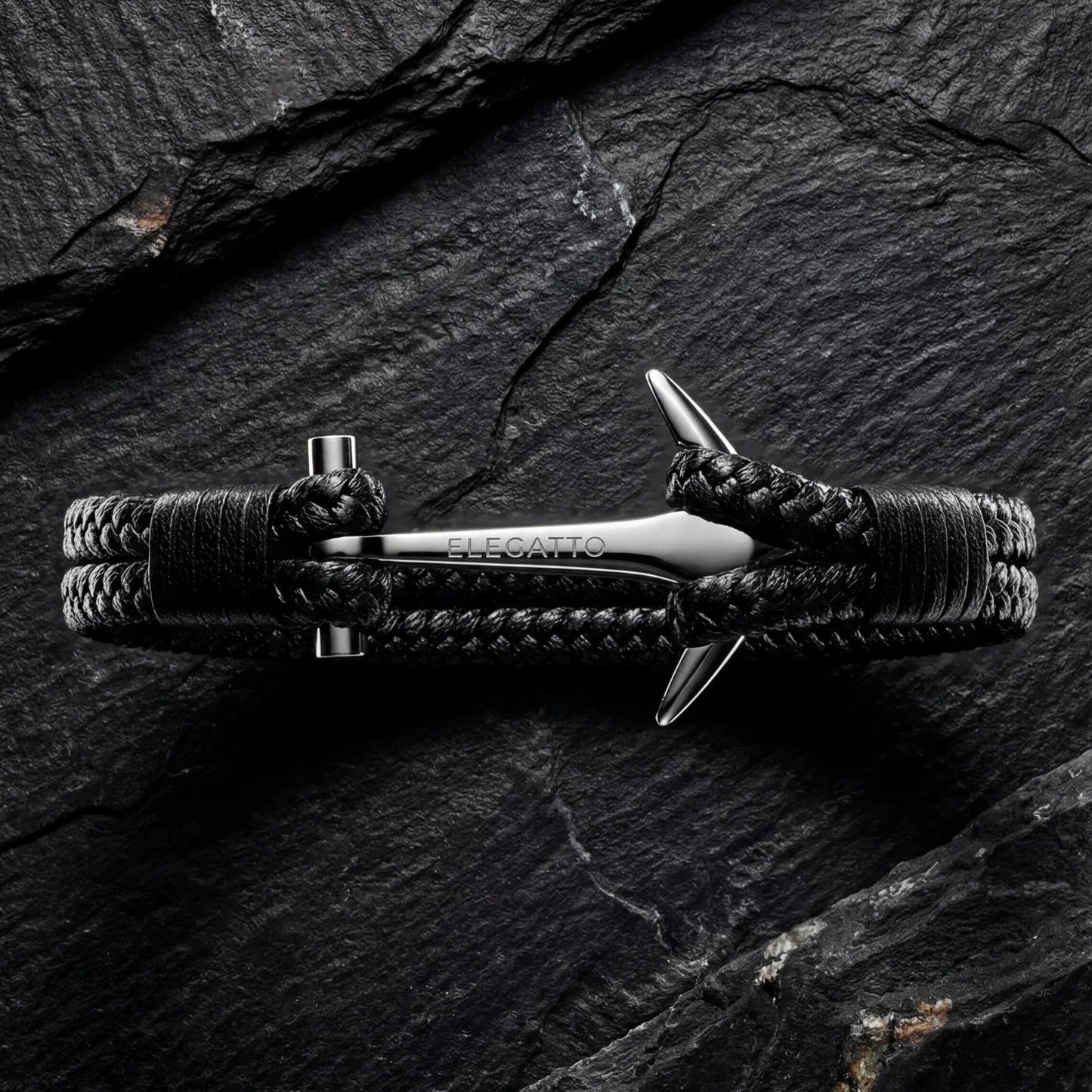 Pulsera Elegatto Ancla Náutica de Cuero Trenzado para Hombre