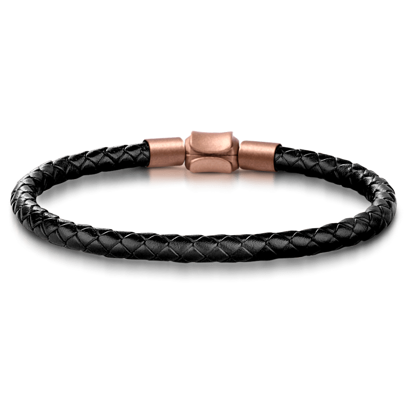 Pulsera de cuero negro y cobre para hombre