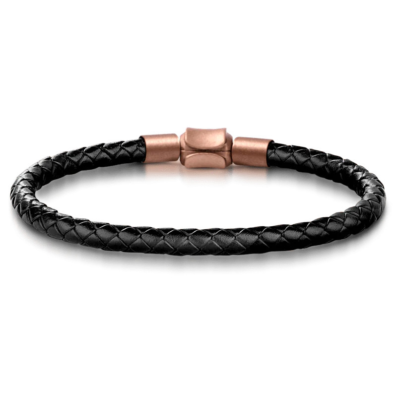 Pulsera de cuero negro y cobre para hombre