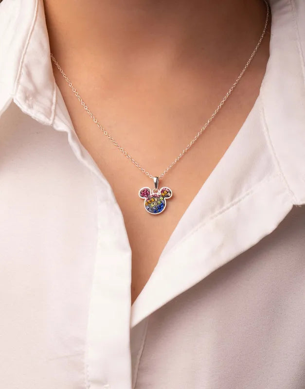Collar Disney Mickey Plata 925 con Circones Multicolor – Dije Brillante Elegante
