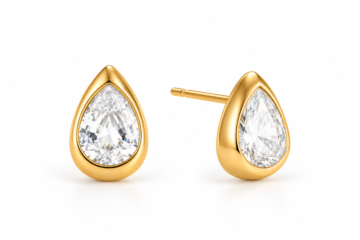 Aretes Gota Alba Dorados con Piedra Transparente de Acero 316L