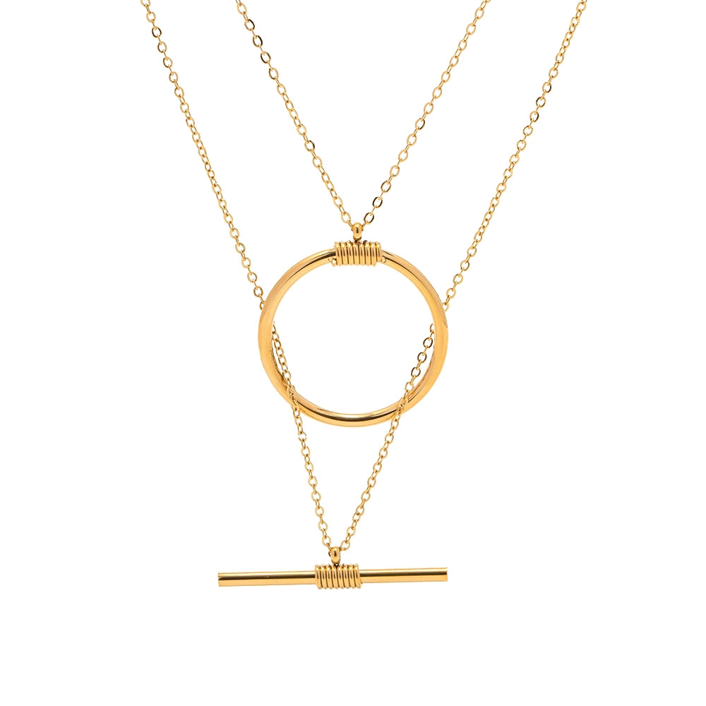 Collar Doble Capa con Aro Minimalista Bañado en Oro 18K