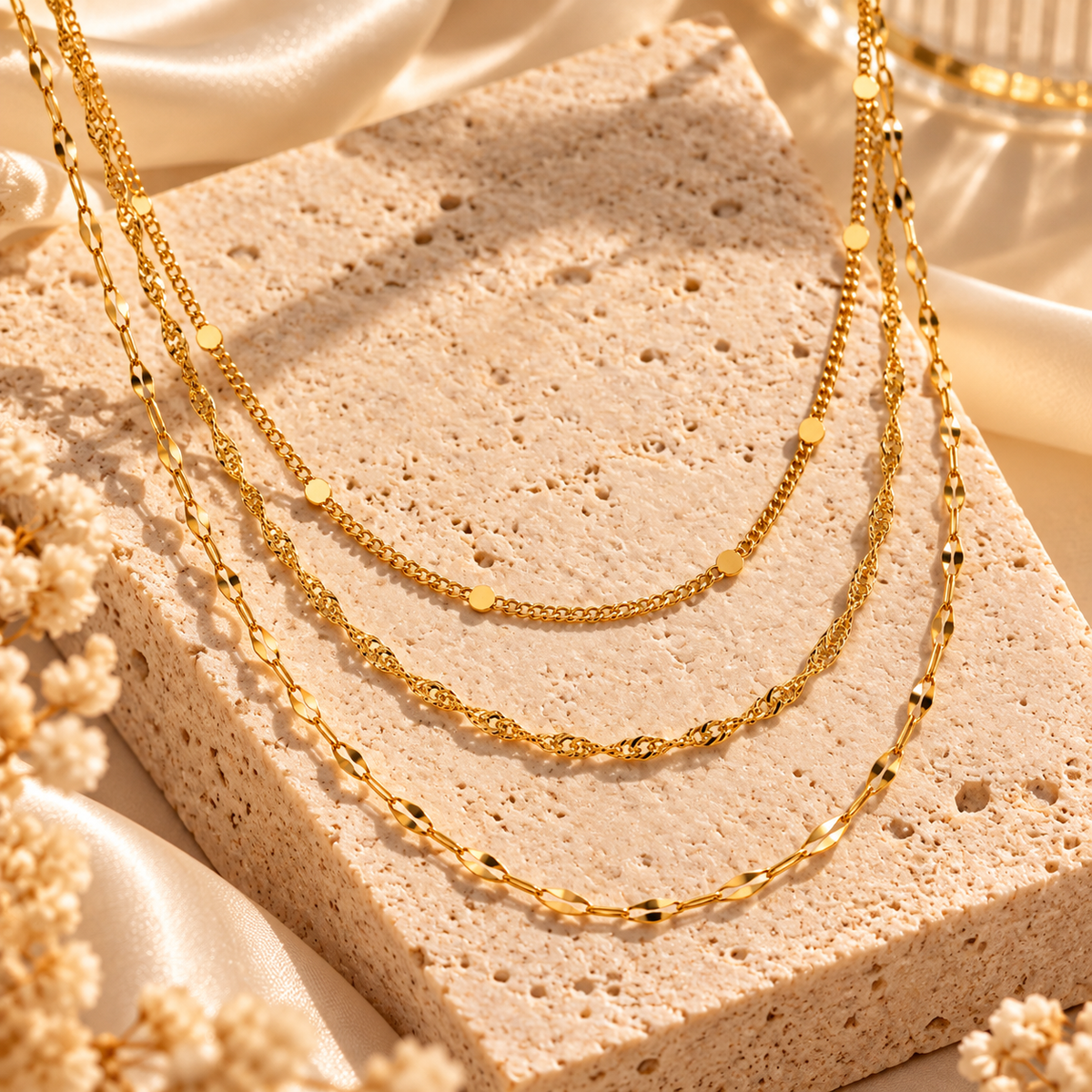 Collar Triple Amour Dorado de Acero Inoxidable 316L