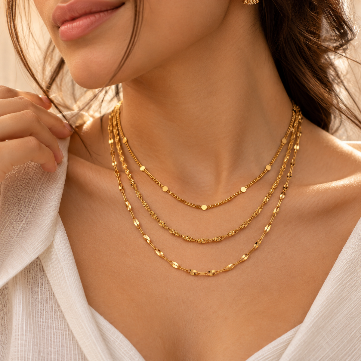 Collar Triple Amour Dorado de Acero Inoxidable 316L