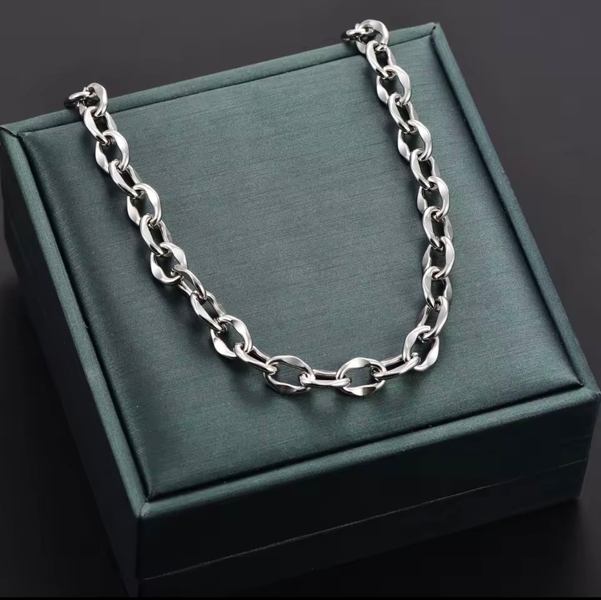 Collar de Eslabones Ovalados de Acero Inoxidable Plateado