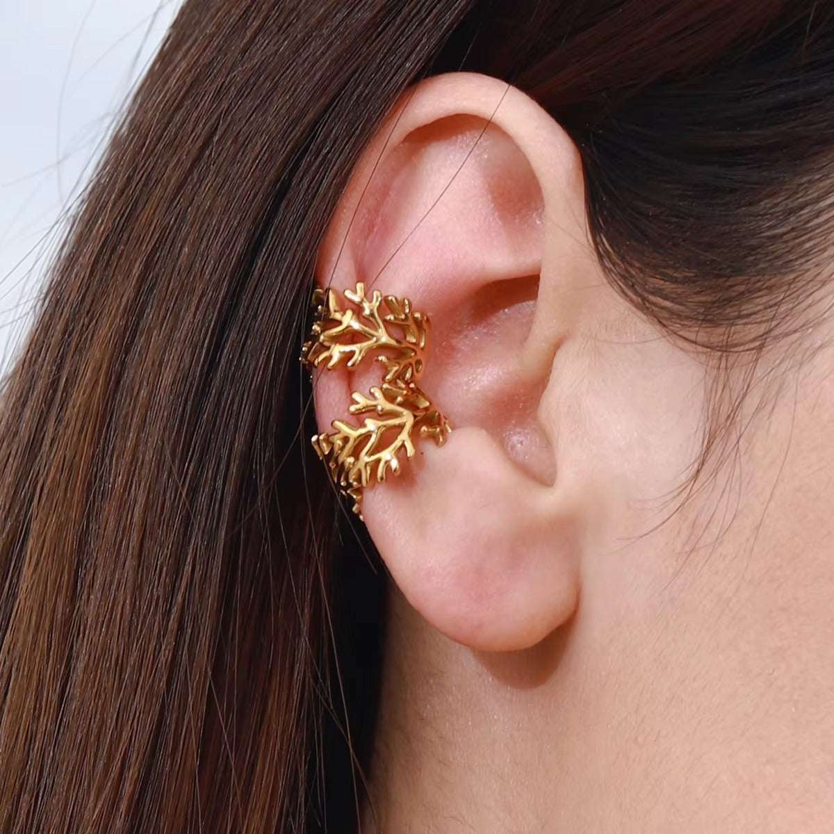 Ear Cuff Coral Marino Dorado