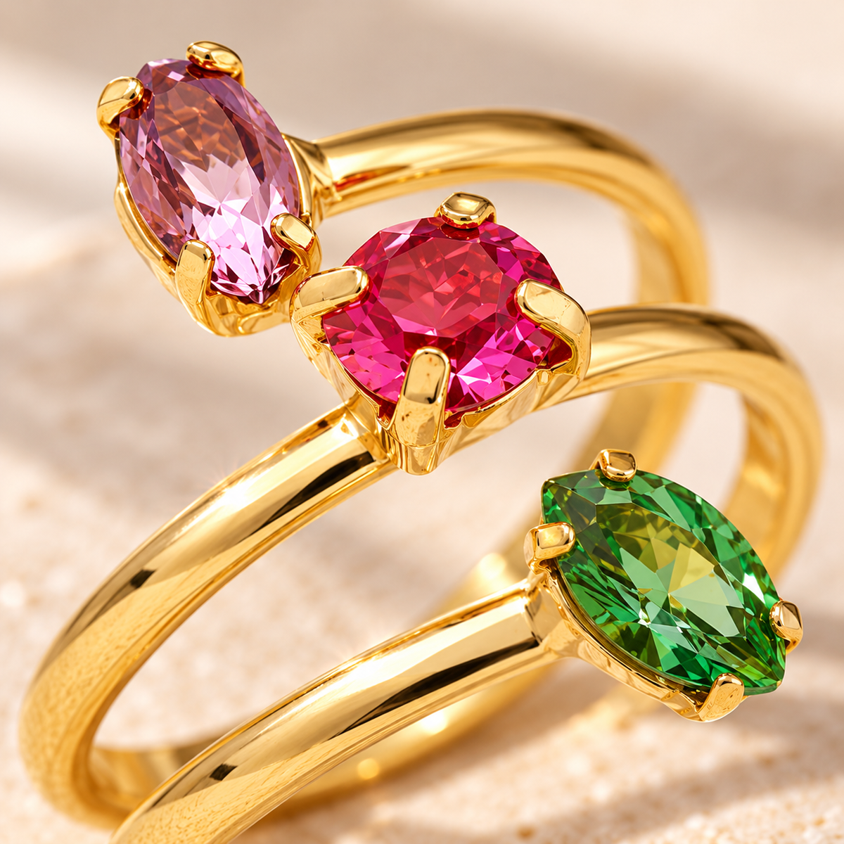 Anillo Regulable Victoria Cruz cristales multicolor bañado en oro