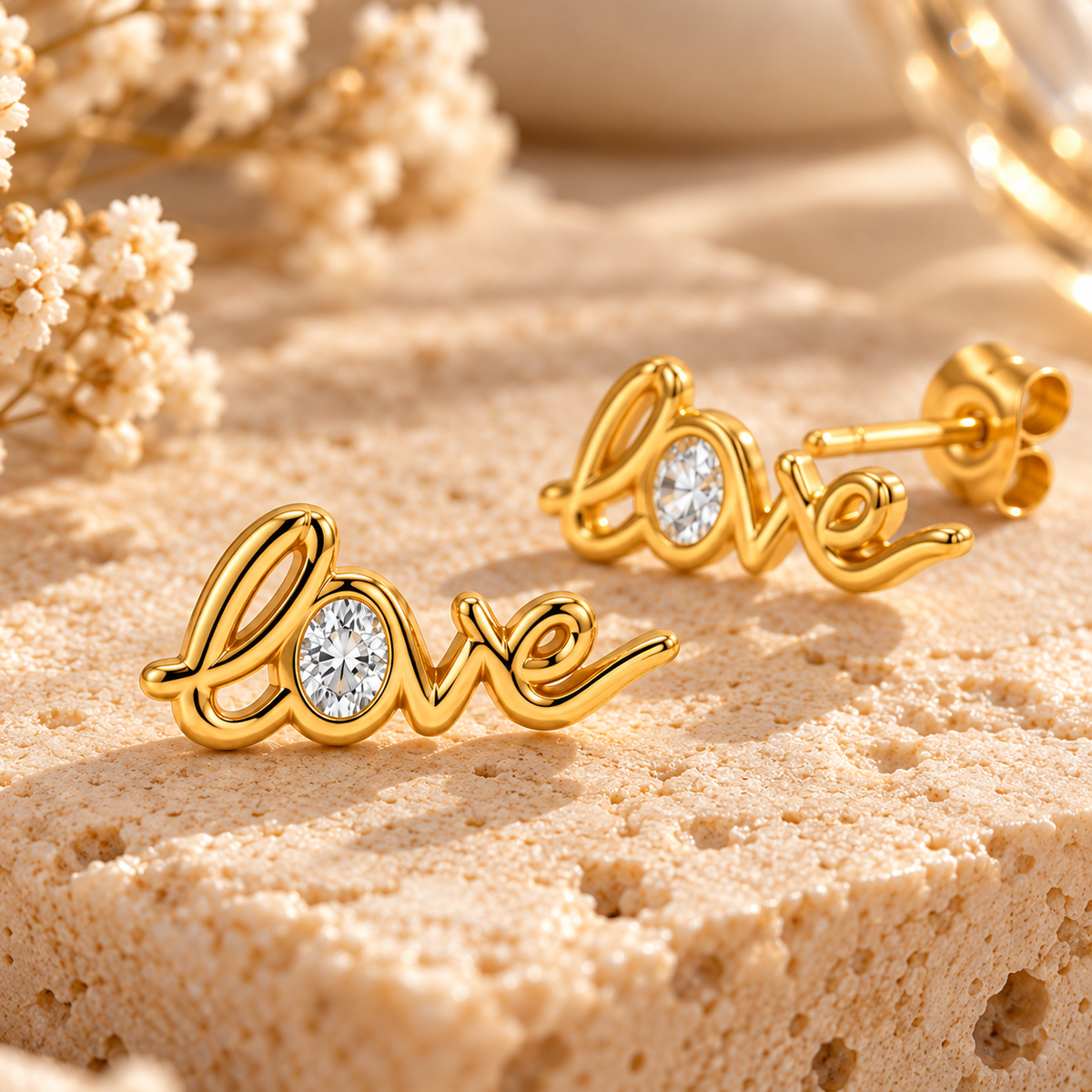 Aretes Love Secreta Dorados con Piedra Brillante