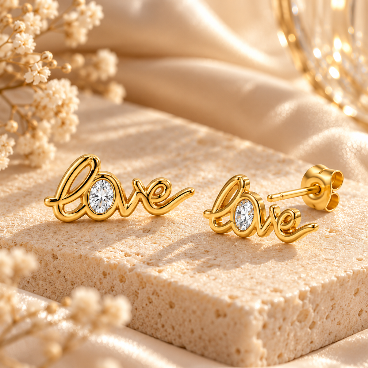 Aretes Love Secreta Dorados con Piedra Brillante