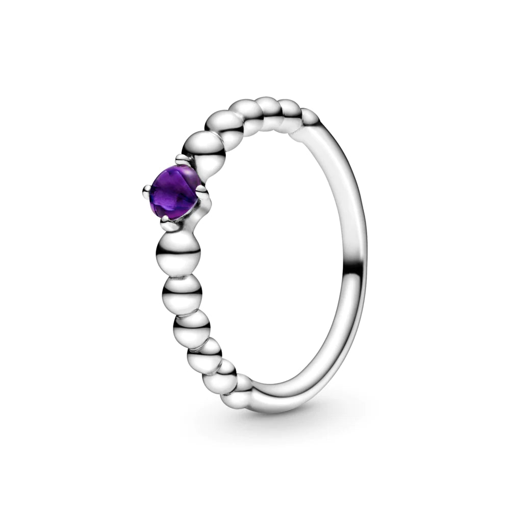 Anillo en Plata Con Cuenta de Cristal Púrpura.