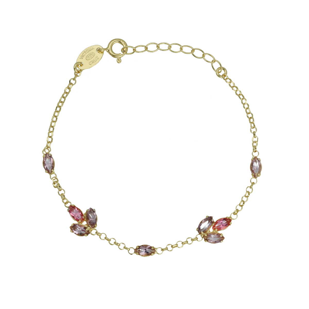 Pulsera Victoria Cruz ajustable flor color rosa bañada en oro