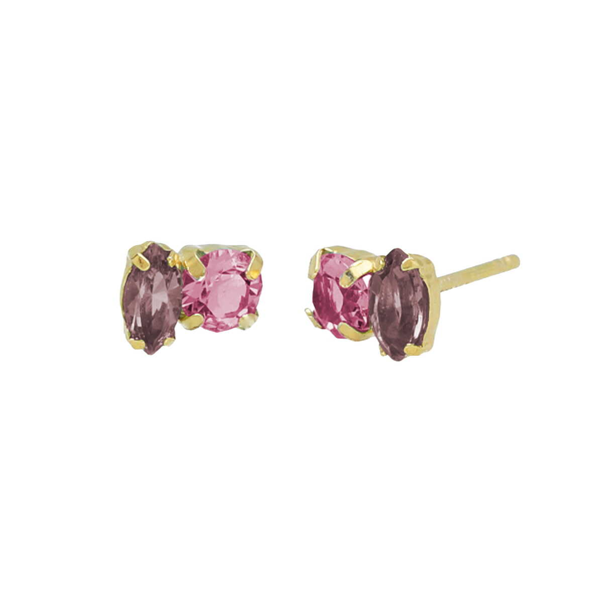 Aretes Victoria Cruz pegados combinación de formas color rosa bañados en oro