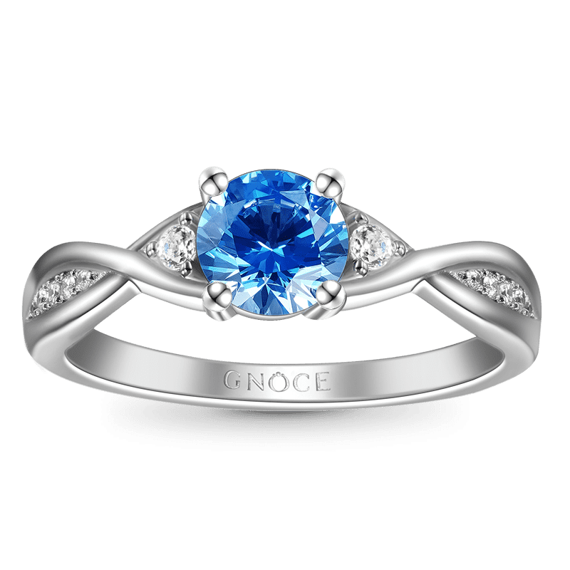 Anillo Gnoce de promesa de corte redondo azul trenzado