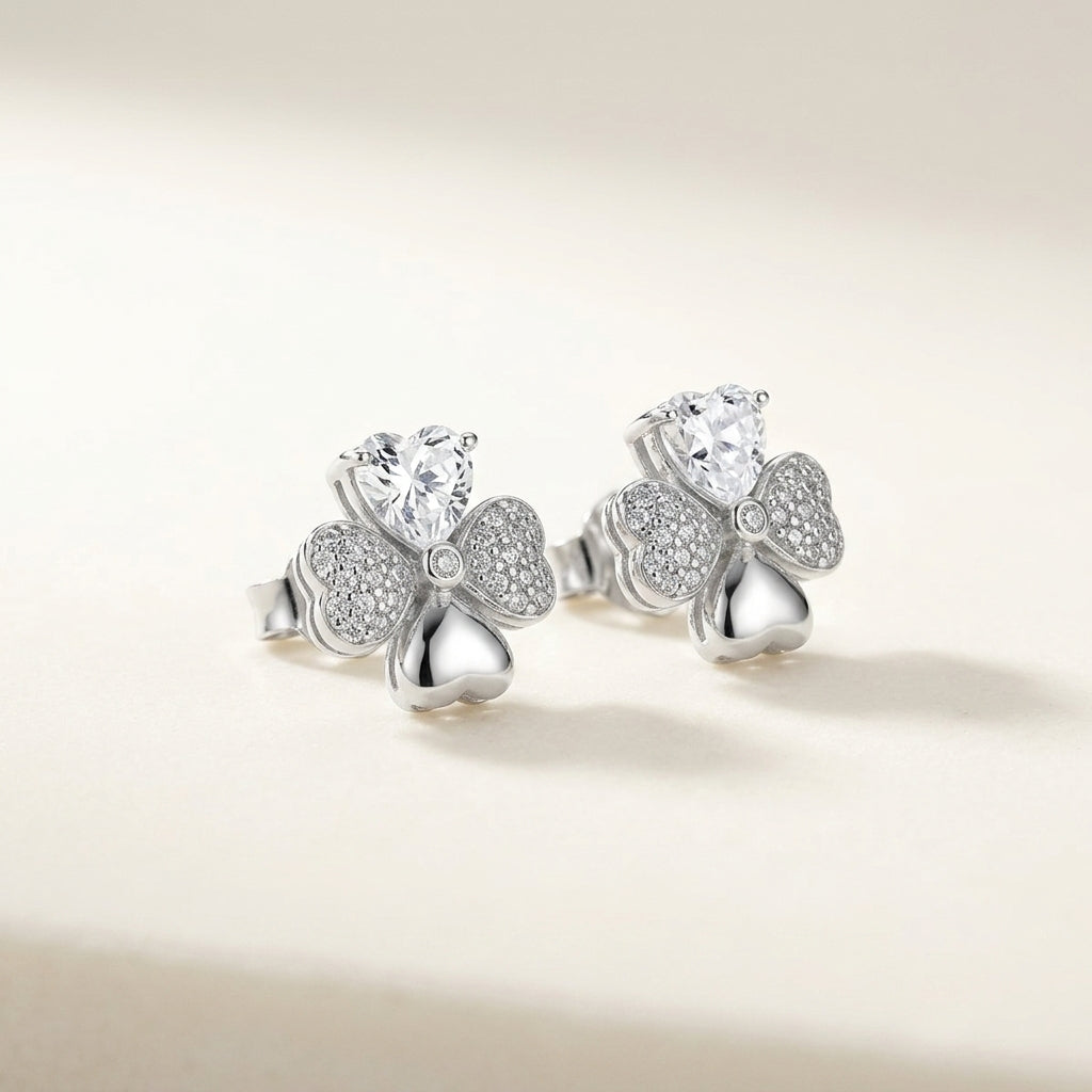 Aretes AMEN Trebol plata 925 y circones