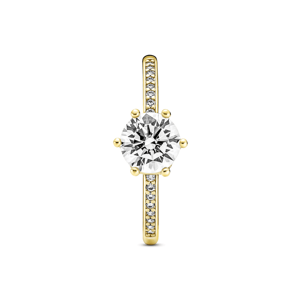 Anillo Solitario Corona Reluciente Transparente Recubrimiento en Oro de 14k