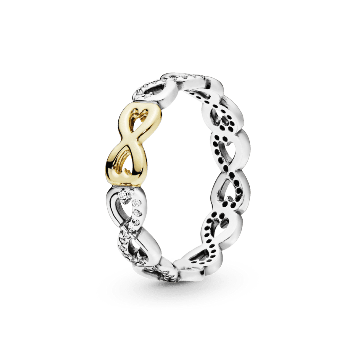 Anillo en Oro 14k y Plata Amor Infinito y Circonia Cúbica Clara.