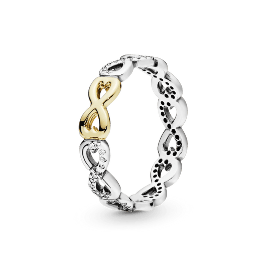 Anillo en Oro 14k y Plata Amor Infinito y Circonia Cúbica Clara.