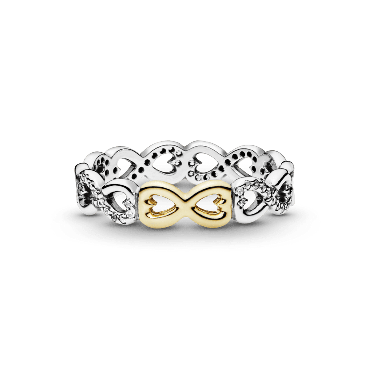 Anillo en Oro 14k y Plata Amor Infinito y Circonia Cúbica Clara.