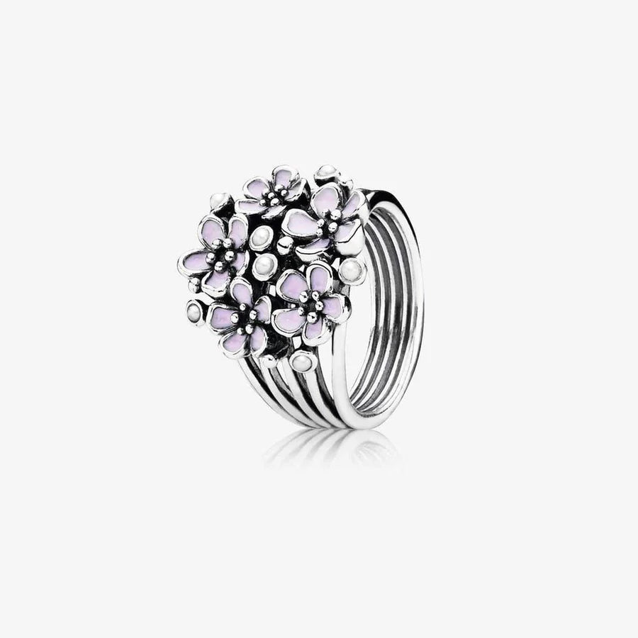 Anillo en plata Ramo de flores de cerezo con perla