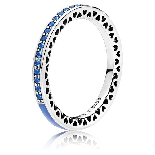 Anillo en Plata Corazones Radiantes Azul