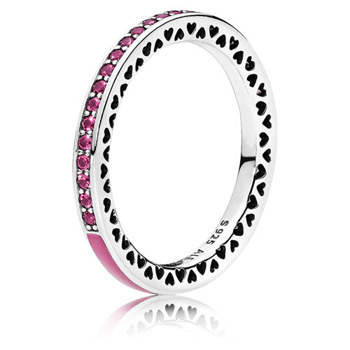 Anillo en Plata Corazones Radiantes de PANDORA Cristal Rosa