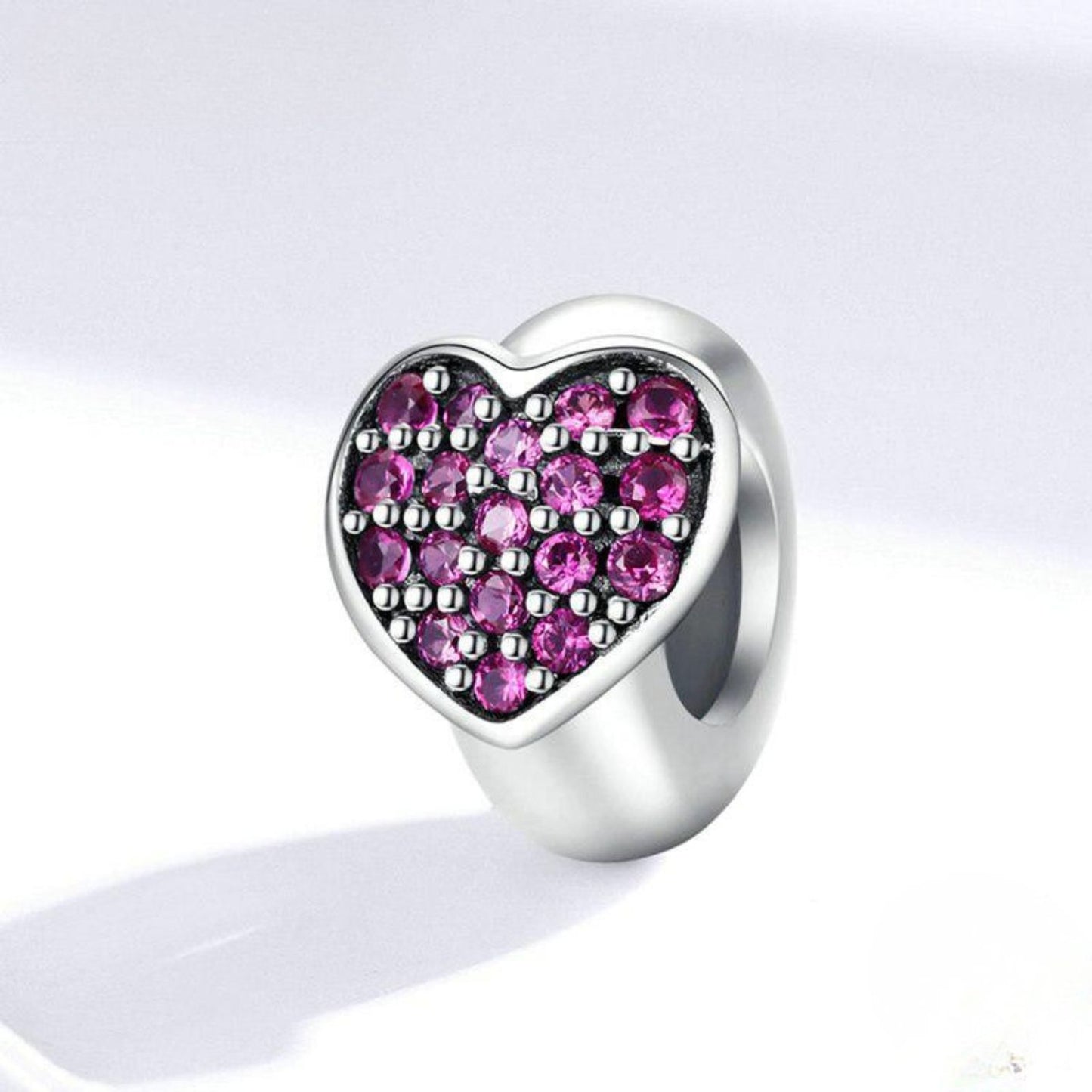 Charm Separador Corazón Gnoce en Plata 925 con Zirconias Rosadas