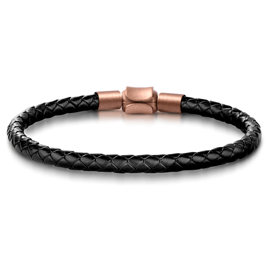 Pulsera de cuero negro y cobre para hombre