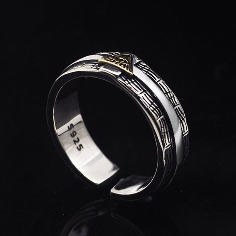 Anillo vintage ajustable Ojo de Dios para hombre en plata de ley S925