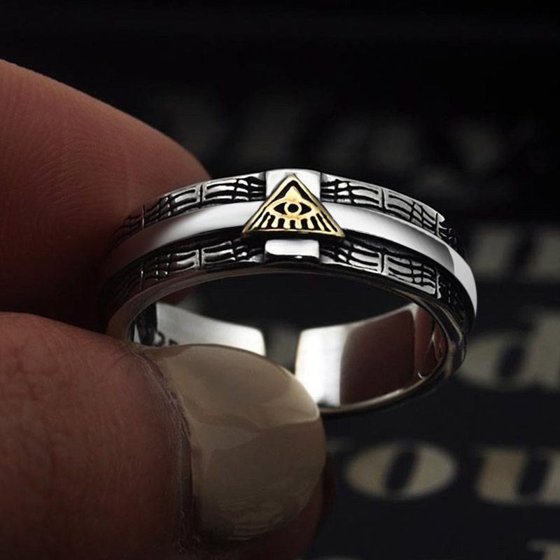 Anillo vintage ajustable Ojo de Dios para hombre en plata de ley S925