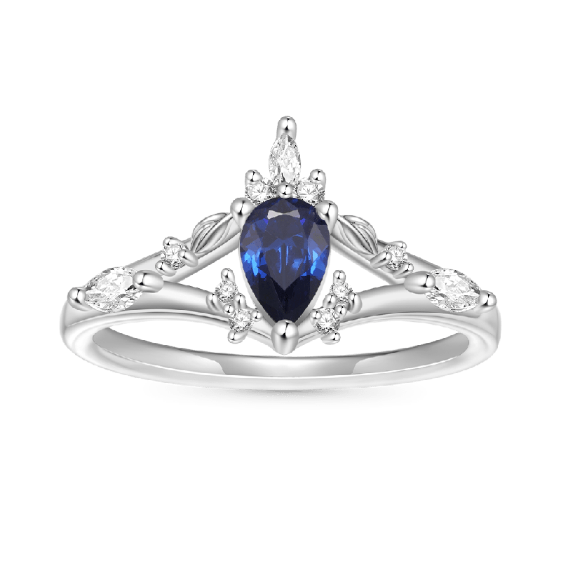 Anillo de compromiso con hojas trenzadas de zafiro y pera de Gnoce
