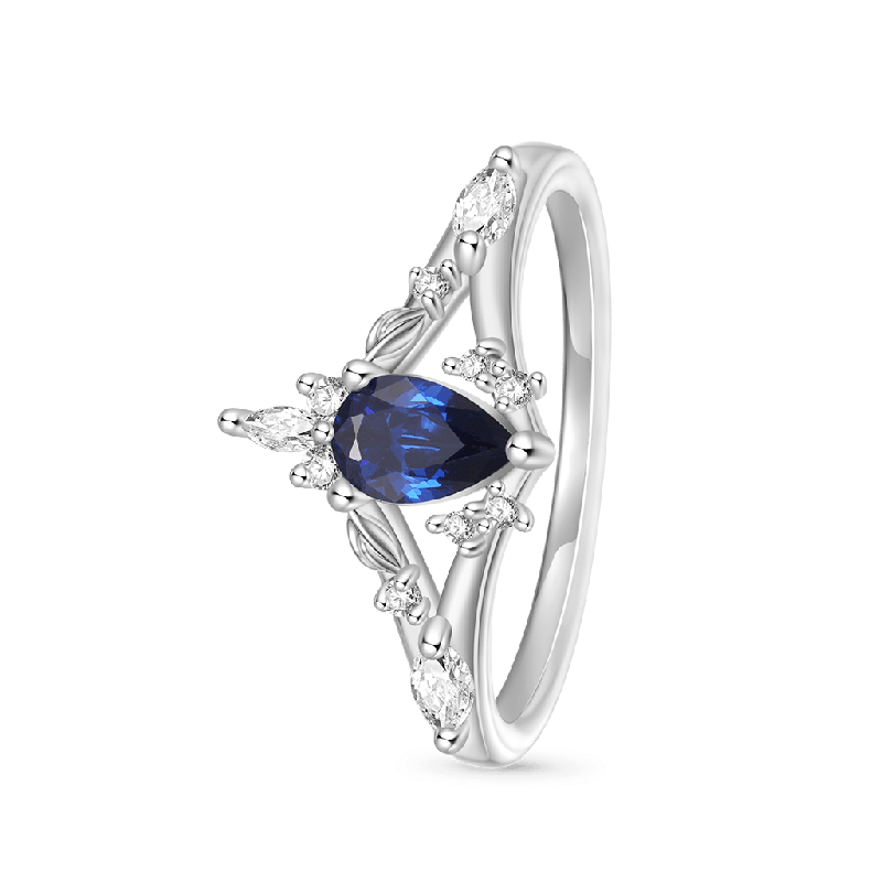 Anillo de compromiso con hojas trenzadas de zafiro y pera de Gnoce