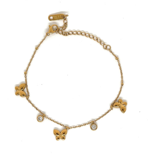 Pulsera Fina con Mariposas y Brillos enchape Oro 18K – Acero Quirúrgico