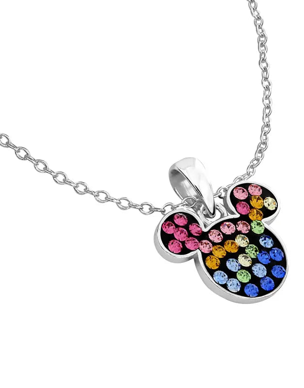 Collar Disney Mickey Plata 925 con Circones Multicolor – Dije Brillante Elegante