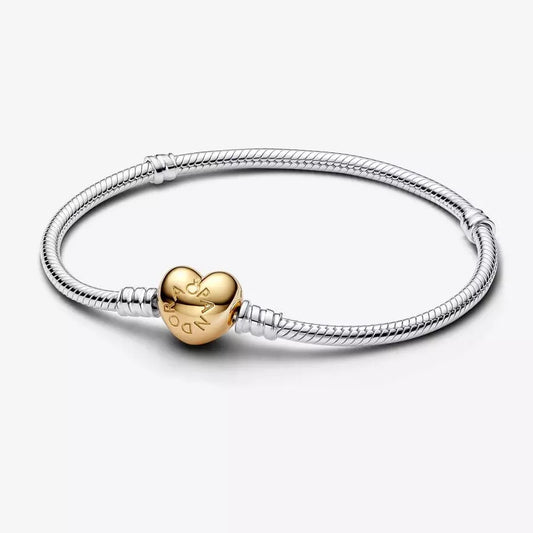 Brazalete Pandora Moments Cadena de Serpiente con Broche de Corazón con Recubrimiento en Oro de 14k