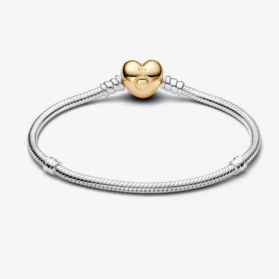 Brazalete Pandora Moments Cadena de Serpiente con Broche de Corazón con Recubrimiento en Oro de 14k