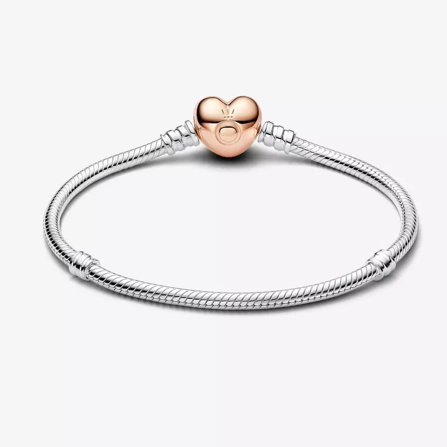 Brazalete Pandora Moments cadena de serpiente con broche de corazón en Recubrimiento en Oro Rosa de 14k