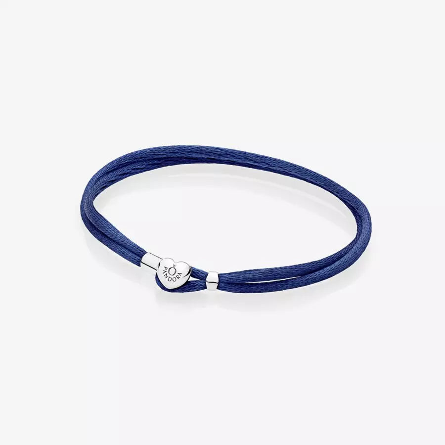 Pulsera de Cordón de Tela Azul Oscuro con Cierre de Corazón