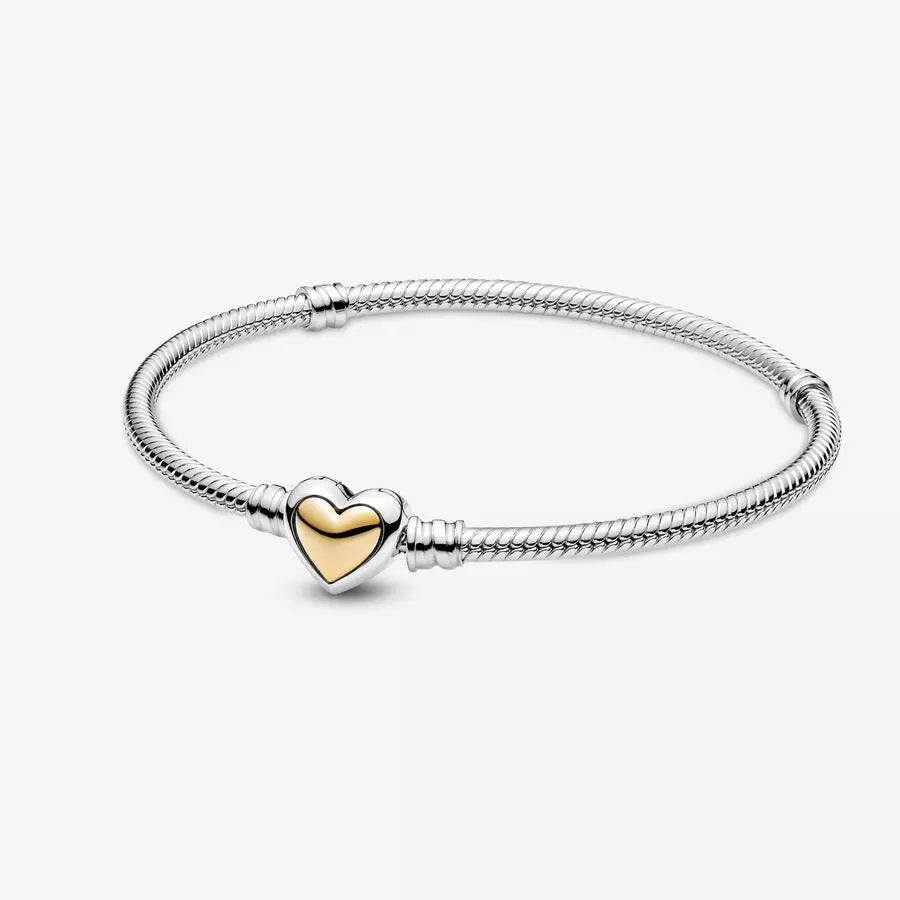 Pulsera Moments Cadena de Serpiente con cierre de Corazón Centro oro 14k