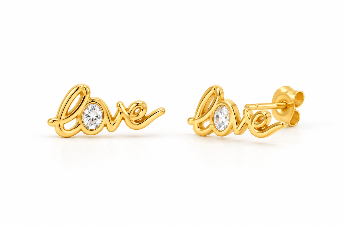 Aretes Love Secreta Dorados con Piedra Brillante