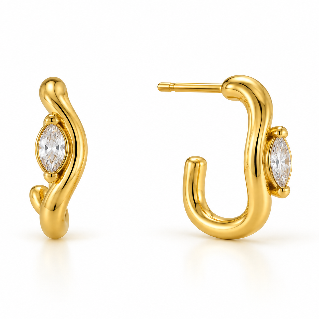 Aretes Jazmín Gold con Piedra Brillante en Acero Inoxidable 316L