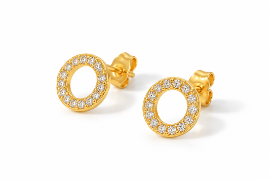 Aretes Aros de Amor Dorados con Piedras Brillantes de Acero 316L