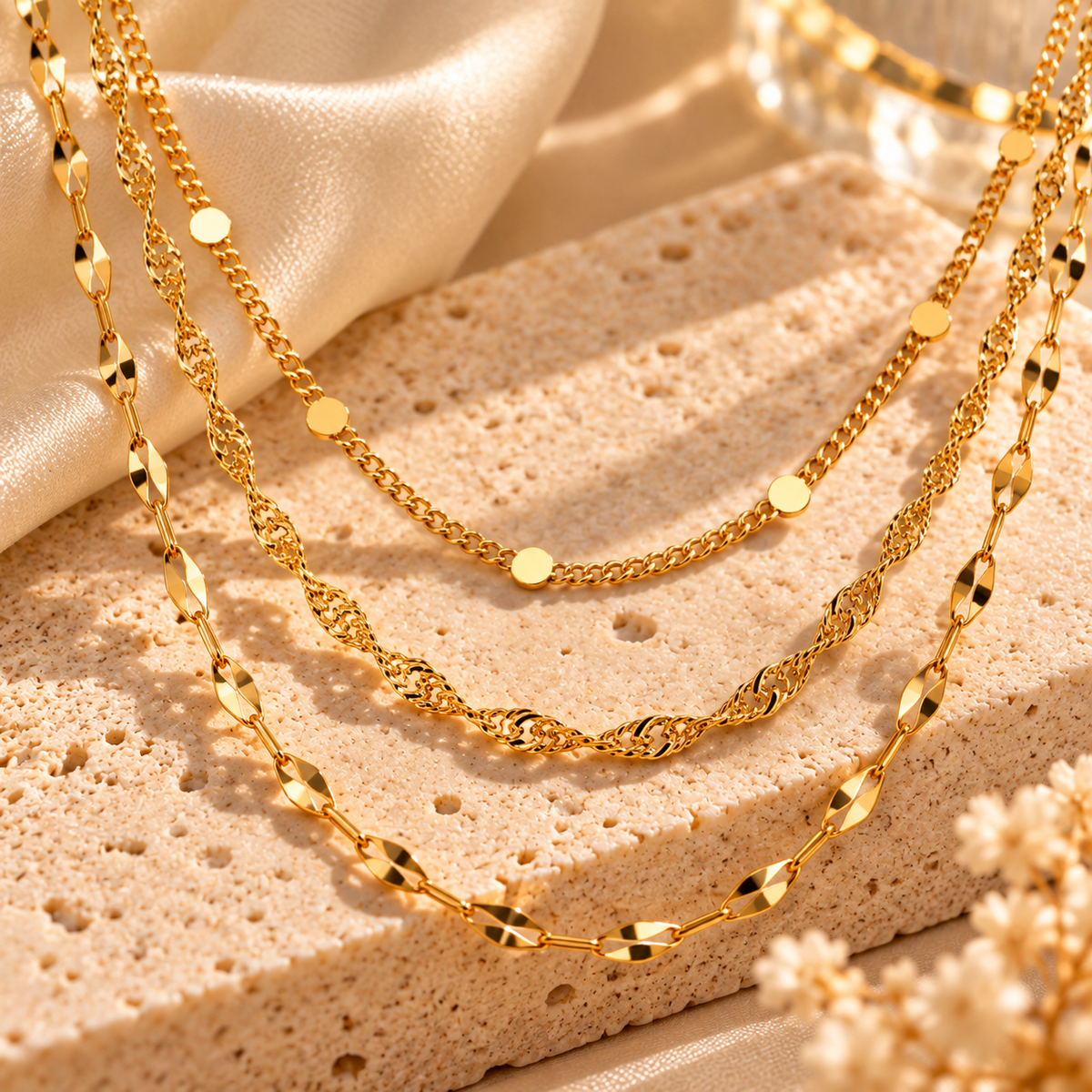 Collar Triple Amour Dorado de Acero Inoxidable 316L