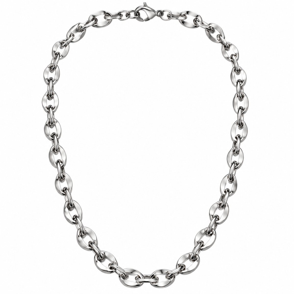 Collar de Eslabones Ovalados de Acero Inoxidable Plateado