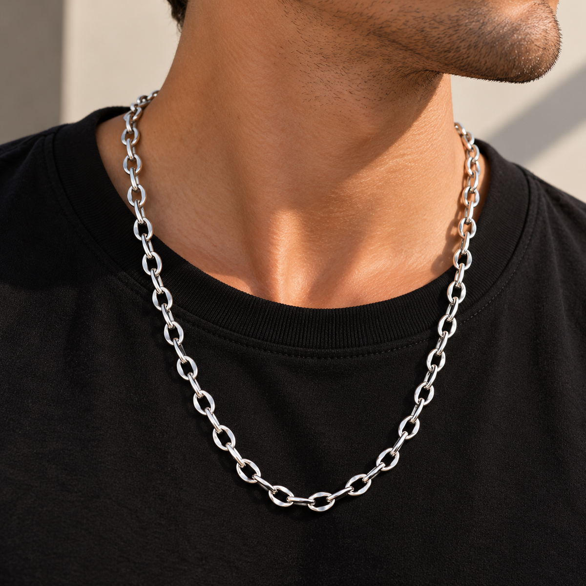 Collar de Eslabones Ovalados de Acero Inoxidable Plateado