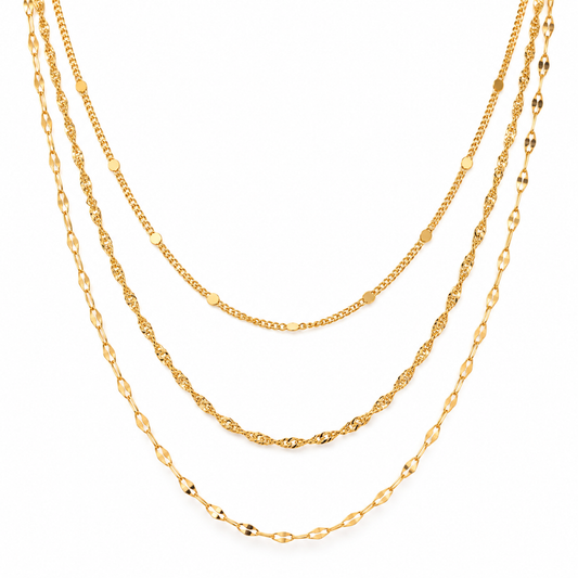 Collar Triple Amour Dorado de Acero Inoxidable 316L